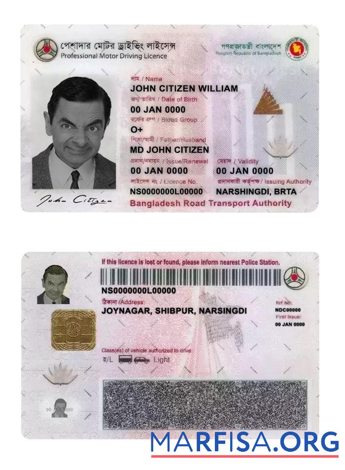 Printable Bangladesh DL version 1 example